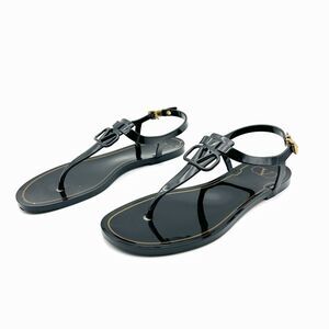 VALENTINO Black Vlogo Sandal Size 39 US 8.5 Flat PVC Rubber Ankle Strap Logo